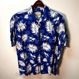 Vacation in shirt form! Soft, cool, Orvis blue tropical print shirt - XL